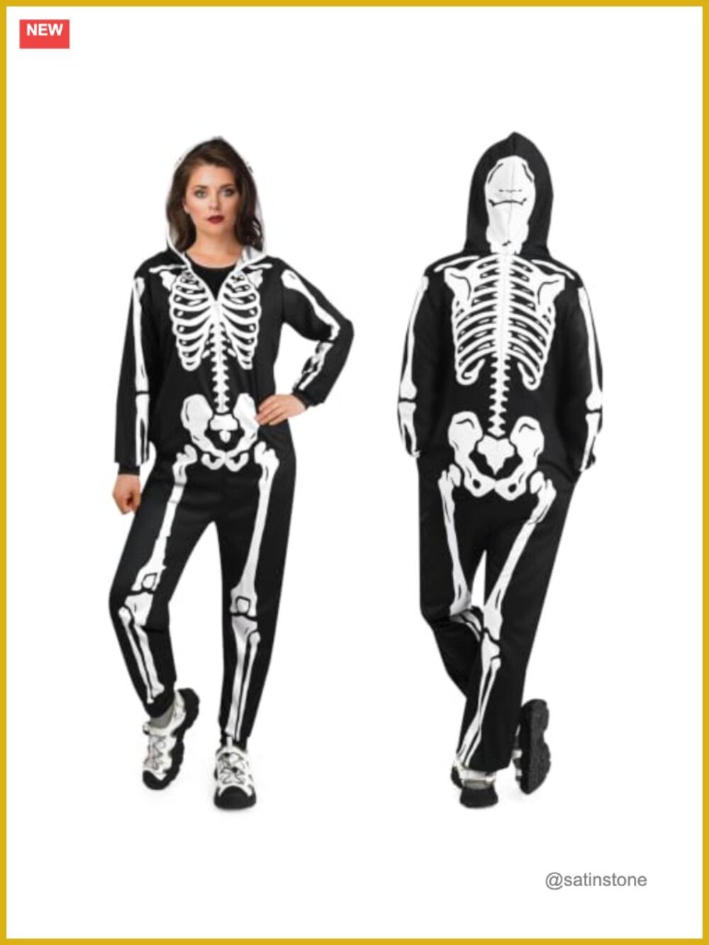 Skeleton Costume Women Halloween Onesie Adult Zip Front Skull Print